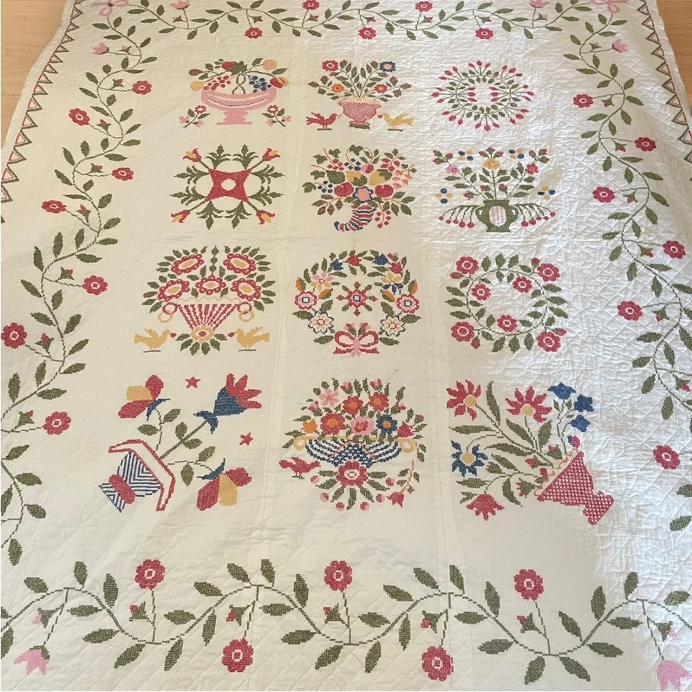 Handmade Vintage Paragon Baltimore’s Bride 01167 Cross Stitch Sampler Quilt